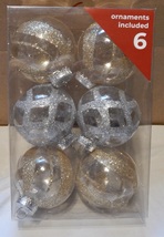 Christmas Tree Ornaments Shatterproof 3”Round 6ea Gold &amp; Silver Glitter ... - £7.76 GBP