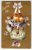 Easter  Postcard Baby Chick In Hot Air Baloon Airship Craft Eggs 8087 Germany - £6.98 GBP