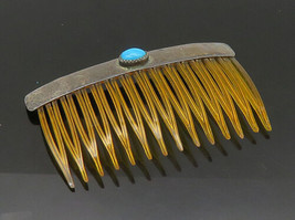 NAVAJO 925 Sterling Silver - Vintage Turquoise Hair Comb Clip - TR3046 - £53.91 GBP