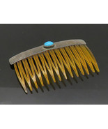 NAVAJO 925 Sterling Silver - Vintage Turquoise Hair Comb Clip - TR3046 - £53.94 GBP