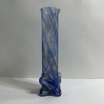 Art Glass Square Blue Swirl Confetti Bud Vase - £19.65 GBP