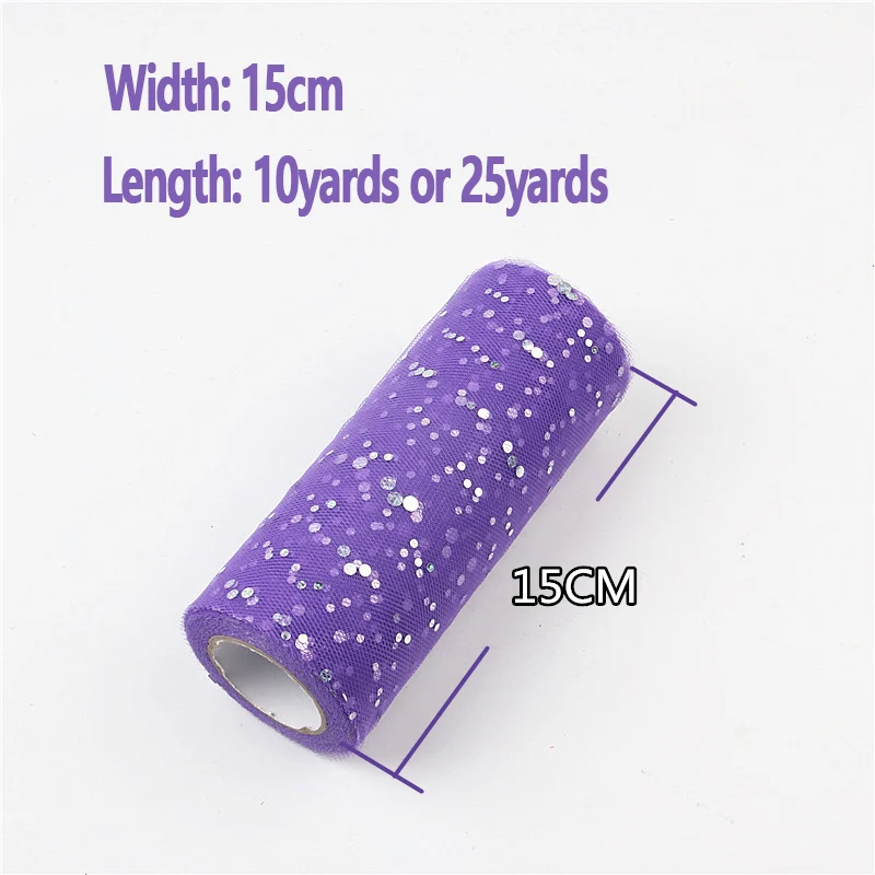 Sporting 15cm Width 10/25 Yards Glitter Sequin Tulle Roll Spool Tutu Wedding Dec - £23.84 GBP