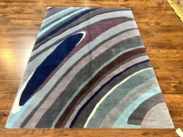 Modern Nepali Handmade Wool Rug 6x8 Blues Gray Mauve Abstract Nepali Tibetan Rug - $1,900.00