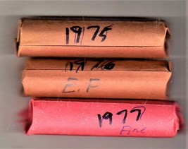 Lincoln Pennies Coin  Lot of 3 Rolls of Vintage Lincoln Pennies 1975.1976, 1977 - £4.10 GBP
