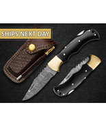 back lock folding knife Damascus steel  handmade outdoor knife with leat... - $793.63 MXN