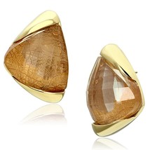 Triangle Shape Synthetic Orange Stone Stud Yellow Gold Plated Fashion Earrings - £42.30 GBP