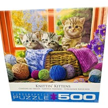 Knitting Kittens Jigsaw Puzzle 19x13 Kitty Cats Yarn Eurographics 500 Pieces NEW - $12.95
