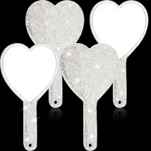 2 Pcs 8.85 Inch Bling Rhinestone Handheld Mirror Dazzling Adorable Heart Shaped  - £31.85 GBP