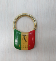 Italia vintage gold tone keychain padlock style keyring Italian flag WEL... - $13.50