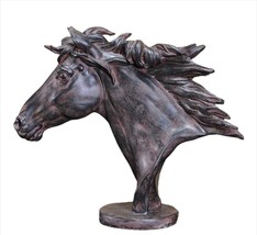 Horse Head Bust on Pedestal Profile Brown Black Color 12.9" High Poly Stone image 1