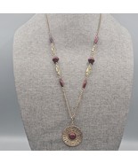 Sarah Coventry Amulet Pendant Necklace Gold Tone Red Cabochon Beaded 29&quot; - $19.99