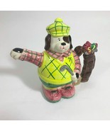 Vintage Hand Painted Golfing Dog Teapot Fitz &amp; Floyd 1993 Omnibus OCI 1993 - $498.86 MXN
