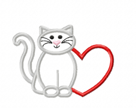 Cat with Heart Machine Embroidery Applique Design - $4.00