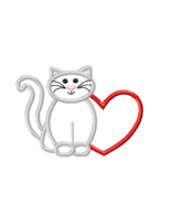 Cat with Heart Machine Embroidery Applique Design - $4.00