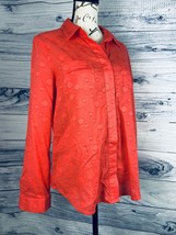 Chicos 0 Button Down Shirt Womens S Texture Dot Long Sleeve Collar Cotton - £9.94 GBP