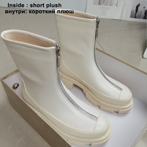 Enuine leather women mid calf boots brand platform thick low heel booties zipper design thumb200