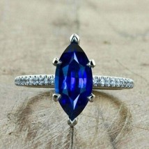 2Ct Marquise Cut CZ Blue Sapphire Solitaire Engagement Ring 14K White Gold Over - £119.71 GBP