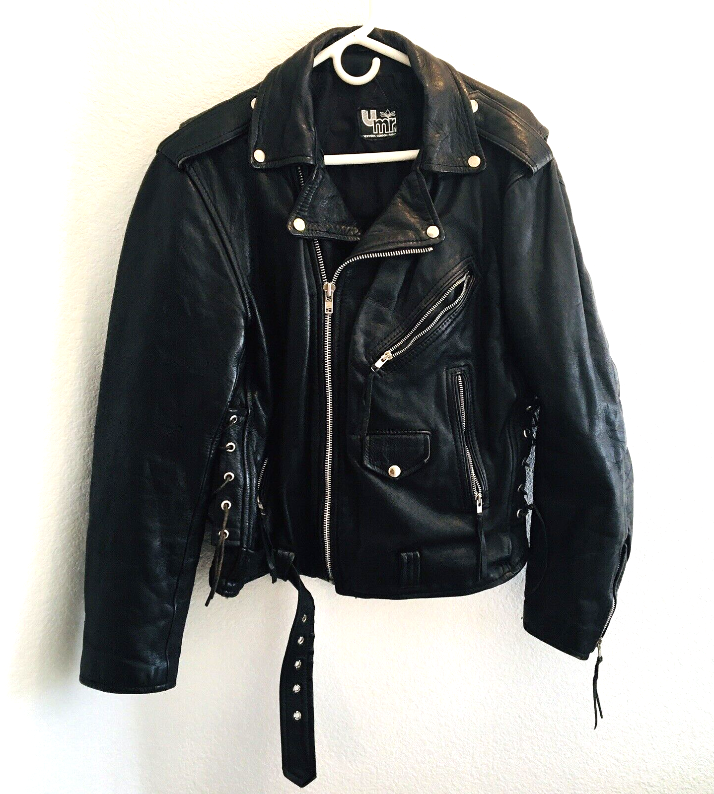 Primary image for Vtg 80s U Mr Inc Leather Jacket Motorcycle Biker Rider Zip Blk Measurement Below