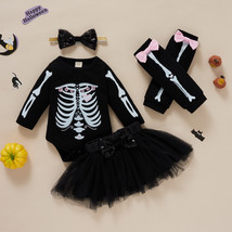 NEW Baby Girls Halloween Skeleton Bodysuit Tutu Skirt Costume Outfit Set - £10.38 GBP