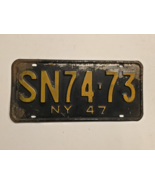 1947 New York License Plate #SN74-73 Garage Decor-VTG-Man Cave-Garage - $34.53