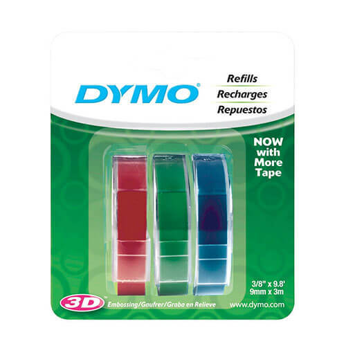 Dymo Embossing Tape Label 9mmx3m (3pk) - Red Green Blue - $36.22
