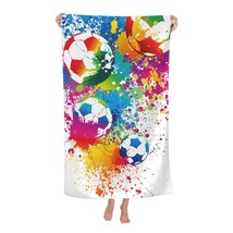 Colorful Soccer Football Fun Ball Beach Towel Large Soft Absorbent Microfiber Qu - $33.99