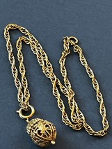 Vintage Long Goldtone Thick Twist Chain w Ornate Hollow Cut-Out End Capped Bead - $11.29