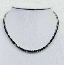 25Ct Round Cut Black CZ Tennis Necklace Chain 14K White Gold Plated - 925 Silver - £640.99 GBP