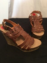 Mia Wedge Sandal Women’s Size 6M Brown Leather Strappy NWOB - £16.73 GBP