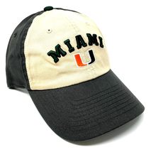 Captain Miami Hurricanes Text Logo Grey &amp; Beige Curved Bill Adjustable Hat - £22.24 GBP