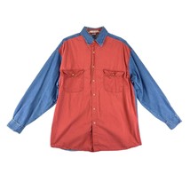 Vtg 90s Y2K High Advantage Men&#39;s M Color Block Denim Long Sleeve Button Shirt - £22.83 GBP