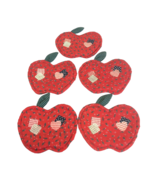 5 Red Fabric Apple Shaped Coasters Cozies Grandmacore Granny Cottagecore... - £10.45 GBP