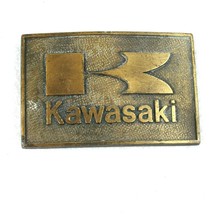 Vintage 1978 Kawasaki Motorcycles Belt Buckle Brass tone Metal Advertise... - $39.99