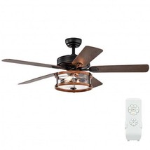 52&quot; Retro Ceiling Fan Lamp with Glass Shade Reversible Blade Remote Control - C - £155.52 GBP