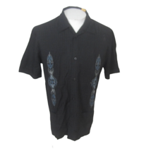Havanera Men camp shirt s/s p2p 21.5 M embroidered Latin 2 waist pockets black  - £15.56 GBP
