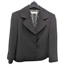Tahari ASL Black Blazer Jacket Single Breasted Two Button Notch Lapel Size 12 - £47.54 GBP