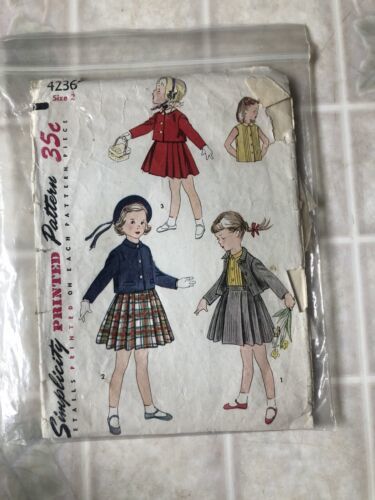 Simplicity 4236 Size 2 Childrens Girls Jacket & Pleated Skirt Vintage Pattern - $13.97