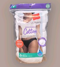 Hanes Cotton Bikinis 6 Pk Womens 8/XL White Ultimate Breathable Cool Com... - $13.86