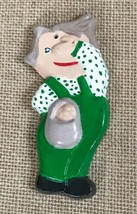 Hand Painted Ceramic Kitschy Grandpa Man In Green Overalls Christmas Ornament - £4.77 GBP