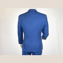 Men Suit By Renoir Window pane English Plaid Slim Fit Side Vents Fit 291-20 Blue image 11