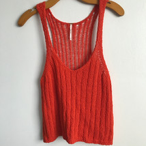 Free People  TankXS Red Knit Camisole Slouchy Crotchet Crop Deep V Neck Pullover - £14.85 GBP