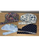 4 Elastic with Tie Scrub Caps, Blue Floral, Paisley Checked, Bright Flor... - $19.80