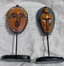 Two 6 In Tall Vintage African Tribal Art Masks On Stands No History Available - £24.05 GBP