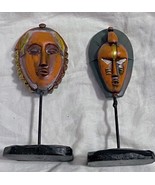 Two 6 In Tall Vintage African Tribal Art Masks On Stands No History Avai... - £23.45 GBP