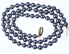 Vintage 14k clasp 18&quot; 5-6mm grey Tahitian south sea cultured pearl necklace - £169.19 GBP