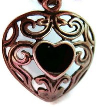 Black Onyx Heart Pendant Charm Necklace Heavy Patina Sterling Silver 925Vintage - £35.19 GBP