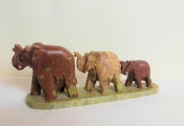Vintage Hand Carved Soapstone Elephant Family on Base - $18.81