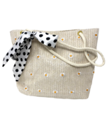 LA Coastal Beige &amp; White Daisies Bow Beach Tote, New - £14.18 GBP