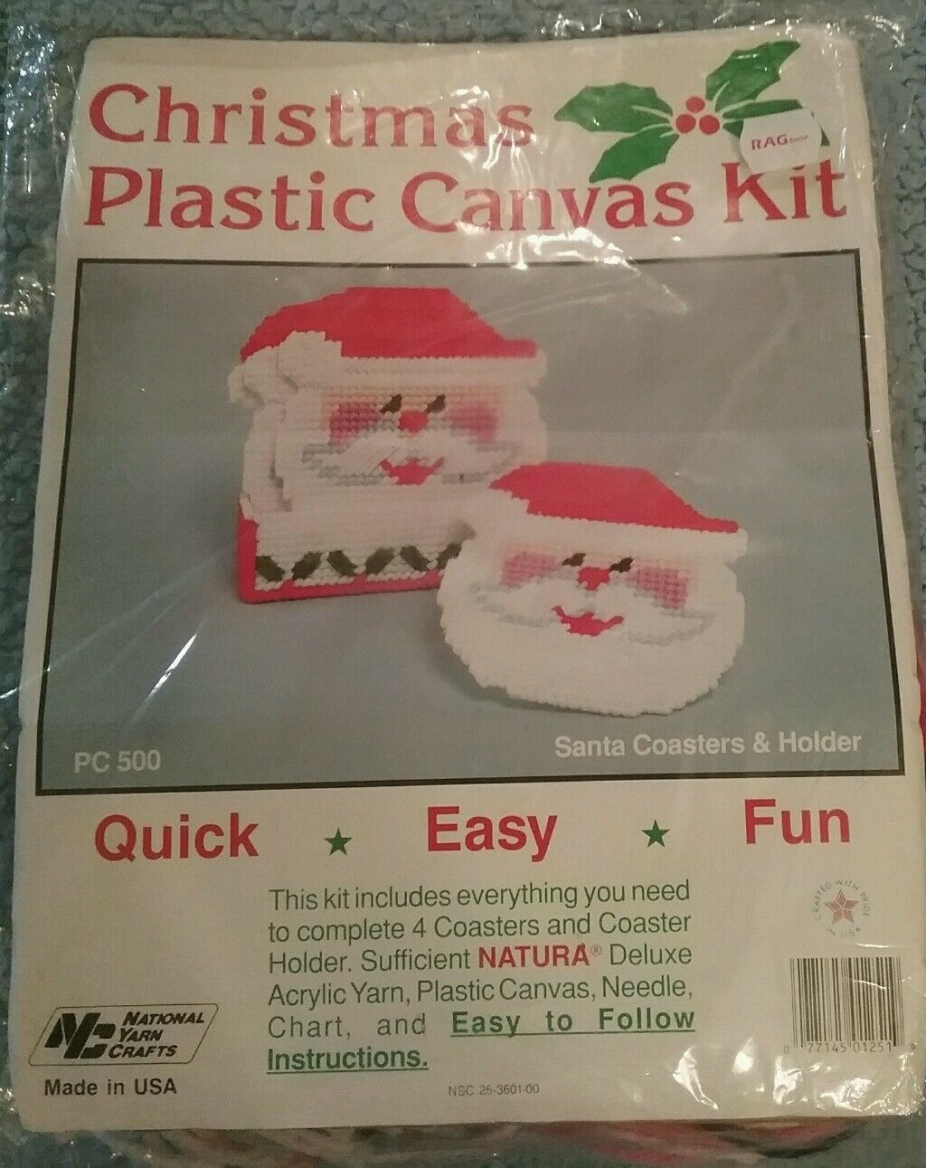 Primary image for Christmas Plastic Canvas Kit Pc500 Santa Coasters&Holder National Yarn Crafts