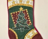 Vintage Christmas Tree Stars Appliqued Velvet Stocking Red Green Prima C... - $22.76